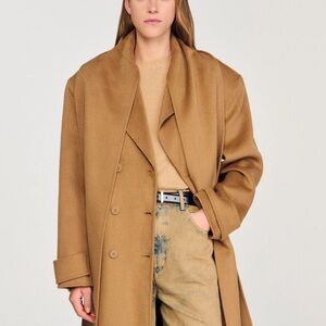 Sandro Camel Wool Coat with scarf